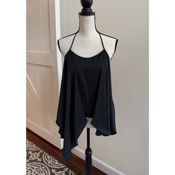 Ramy Brook NWT Kassidy Black Satin Elegant Blouse Halter Tank Top size Medium - Picture 2 of 11